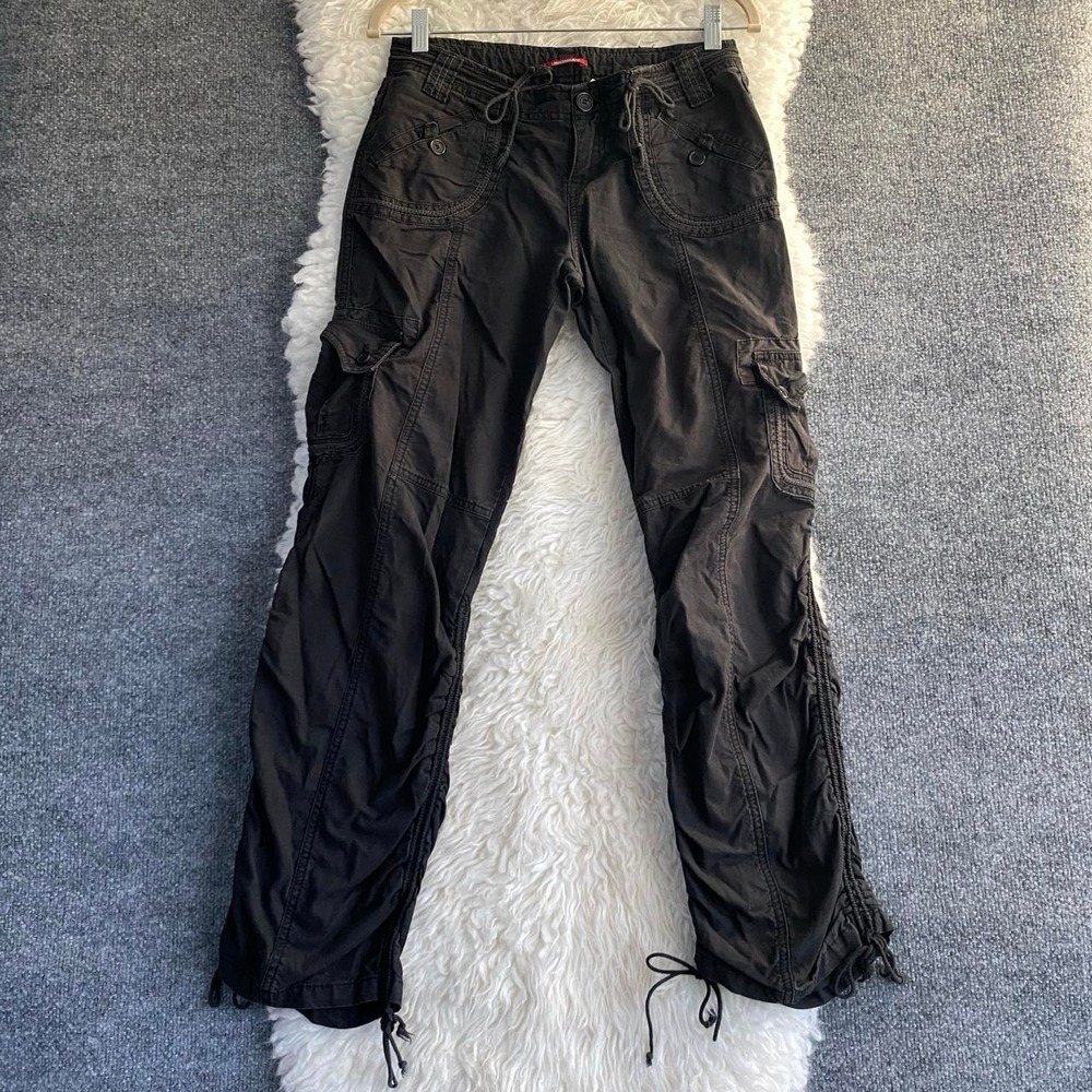UNION BAY BLACK CARGO PANTS ADJUSTABLE DRAWSTRINGS Y2K GORPCORE DARK ACADEMIA